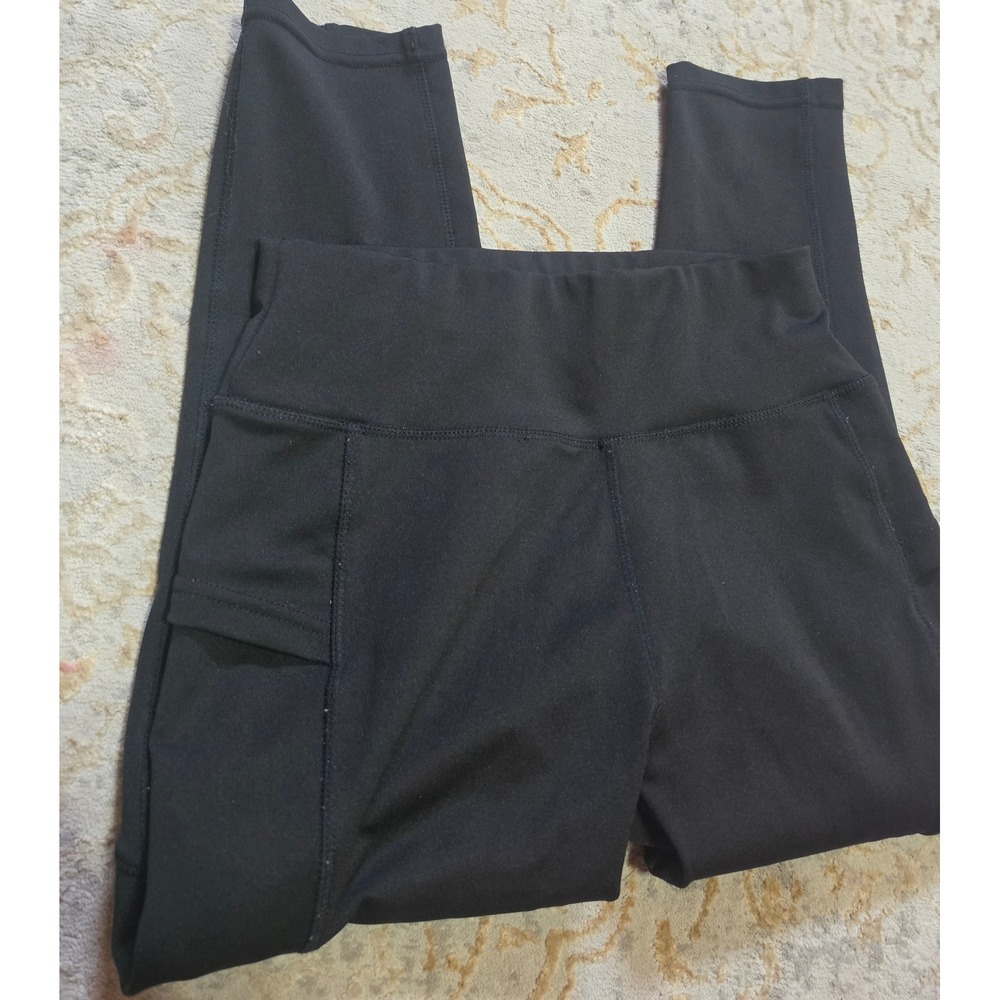 Pop Fit Black High Waisted Athletic Leggings with Pockets Small Capri